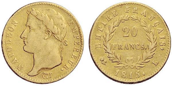 20 Франк Первая Французская империя (1804-1814) Золото Наполеон I(1769 - 1821)