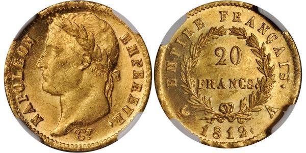 20 Франк Первая Французская империя (1804-1814) Золото Наполеон I(1769 - 1821)