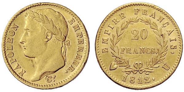 20 Франк Первая Французская империя (1804-1814) Золото Наполеон I(1769 - 1821)