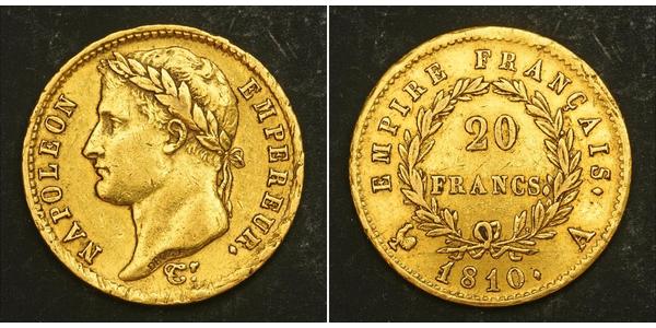 20 Франк Первая Французская империя (1804-1814) Золото Наполеон I(1769 - 1821)