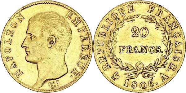 20 Франк Первая Французская империя (1804-1814) Золото Наполеон I(1769 - 1821)