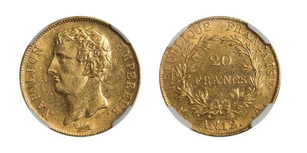 20 Франк Первая Французская империя (1804-1814) Золото Наполеон I(1769 - 1821)