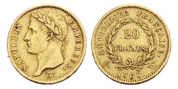 20 Франк Первая Французская империя (1804-1814) Золото Наполеон I(1769 - 1821)