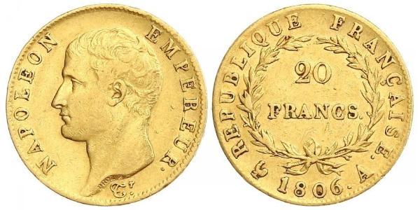 20 Франк Первая Французская империя (1804-1814) Золото Наполеон I(1769 - 1821)