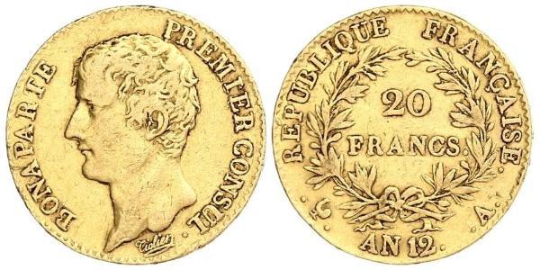 20 Франк Первая Французская империя (1804-1814) Золото Наполеон I(1769 - 1821)