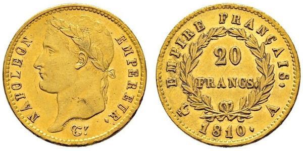 20 Франк Первая Французская империя (1804-1814) Золото Наполеон I(1769 - 1821)