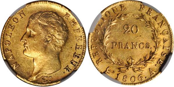 20 Франк Первая Французская империя (1804-1814) Золото Наполеон I(1769 - 1821)