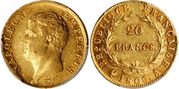 20 Франк Первая Французская империя (1804-1814) Золото Наполеон I(1769 - 1821)