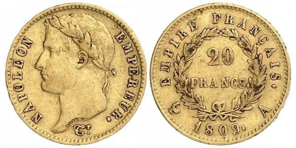 20 Франк Первая Французская империя (1804-1814) Золото Наполеон I(1769 - 1821)