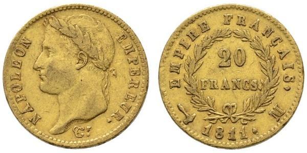 20 Франк Перша Французька імперія (1804-1814) Золото Наполеон I Бонапарт(1769 - 1821)