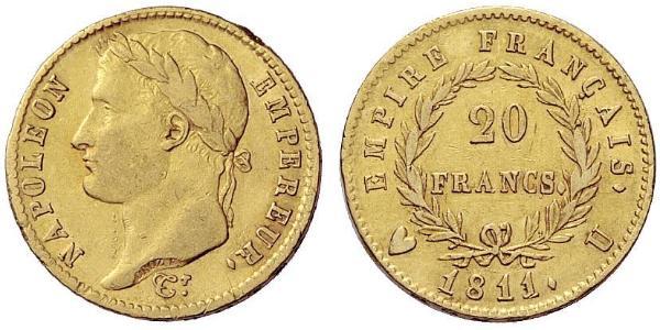 20 Франк Перша Французька імперія (1804-1814) Золото Наполеон I Бонапарт(1769 - 1821)
