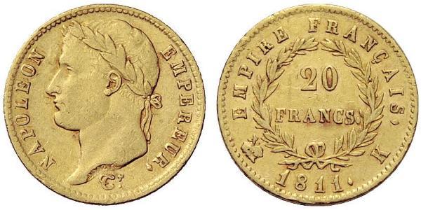 20 Франк Перша Французька імперія (1804-1814) Золото Наполеон I Бонапарт(1769 - 1821)