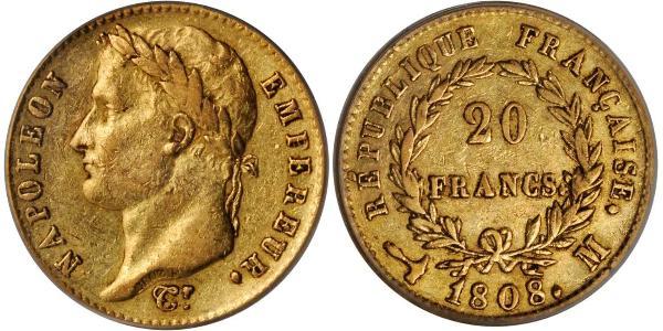 20 Франк Перша Французька імперія (1804-1814) Золото Наполеон I Бонапарт(1769 - 1821)