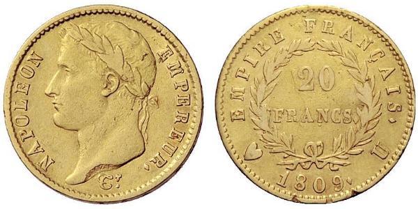 20 Франк Перша Французька імперія (1804-1814) Золото Наполеон I Бонапарт(1769 - 1821)