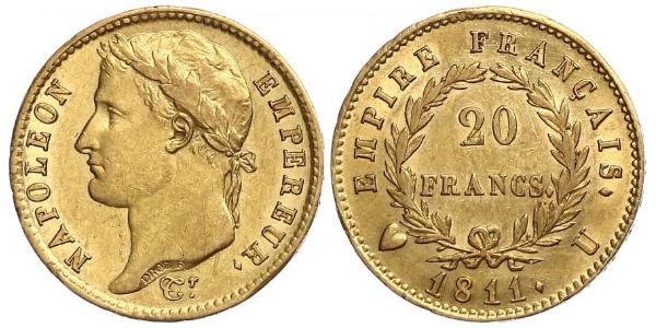 20 Франк Перша Французька імперія (1804-1814) Золото Наполеон I Бонапарт(1769 - 1821)