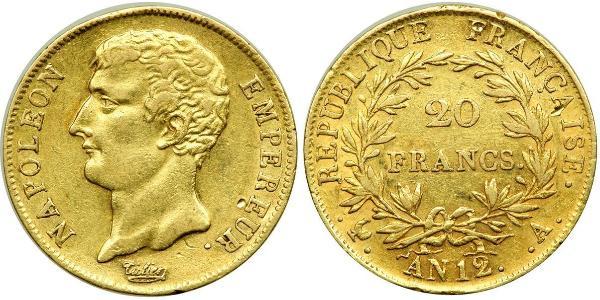 20 Франк Перша Французька імперія (1804-1814) Золото Наполеон I Бонапарт(1769 - 1821)