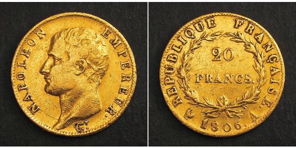 20 Франк Перша Французька імперія (1804-1814) Золото Наполеон I Бонапарт(1769 - 1821)
