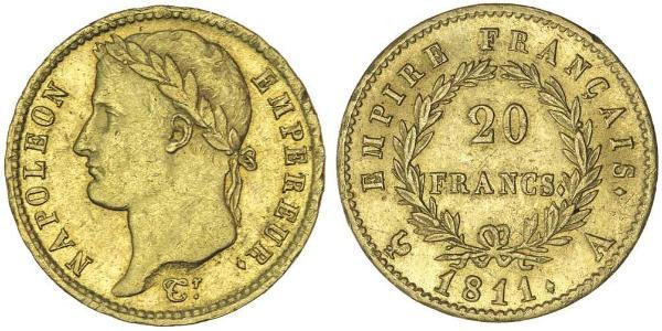 20 Франк Перша Французька імперія (1804-1814) Золото Наполеон I Бонапарт(1769 - 1821)