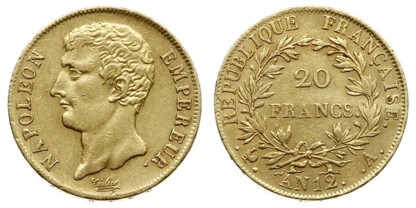 20 Франк Перша Французька імперія (1804-1814) Золото Наполеон I Бонапарт(1769 - 1821)