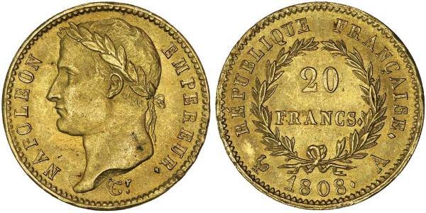 20 Франк Перша Французька імперія (1804-1814) Золото Наполеон I Бонапарт(1769 - 1821)