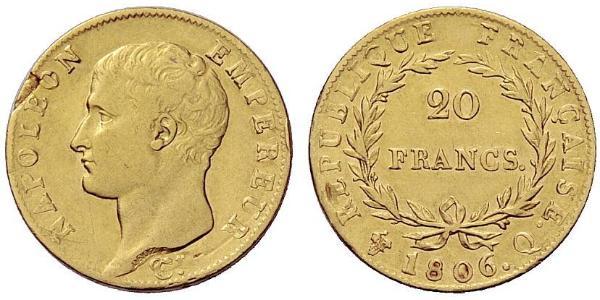 20 Франк Перша Французька імперія (1804-1814) Золото Наполеон I Бонапарт(1769 - 1821)