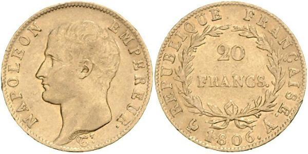 20 Франк Перша Французька імперія (1804-1814) Золото Наполеон I Бонапарт(1769 - 1821)