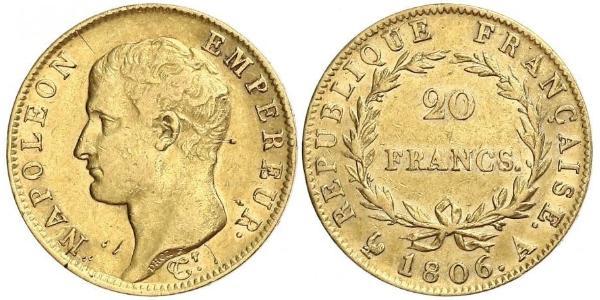 20 Франк Перша Французька імперія (1804-1814) Золото Наполеон I Бонапарт(1769 - 1821)