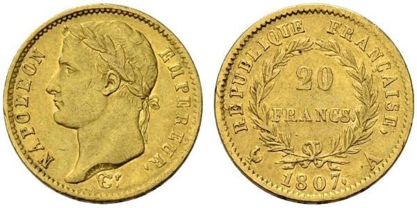20 Франк Перша Французька імперія (1804-1814) Золото Наполеон I Бонапарт(1769 - 1821)