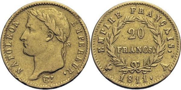 20 Франк Перша Французька імперія (1804-1814) Золото Наполеон I Бонапарт(1769 - 1821)