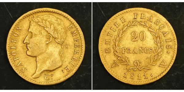 20 Франк Перша Французька імперія (1804-1814) Золото Наполеон I Бонапарт(1769 - 1821)