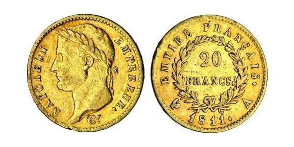 20 Франк Перша Французька імперія (1804-1814) Золото Наполеон I Бонапарт(1769 - 1821)