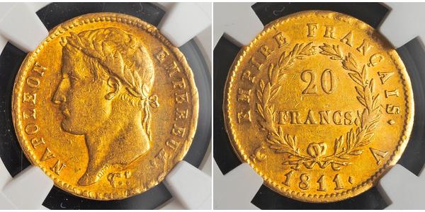 20 Франк Перша Французька імперія (1804-1814) Золото Наполеон I Бонапарт(1769 - 1821)