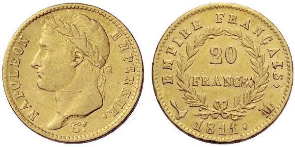 20 Франк Перша Французька імперія (1804-1814) Золото Наполеон I Бонапарт(1769 - 1821)