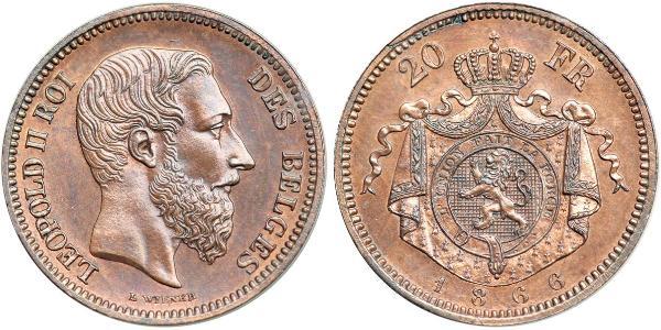 20 Франк Бельгия Медь Леопольд II (1835 - 1909)