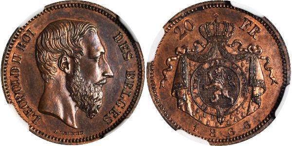 20 Франк Бельгія Мідь Леопольд II (1835 - 1909)