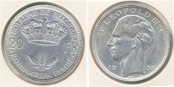 20 Франк Бельгия Серебро Леопольд III (король Бельгии)