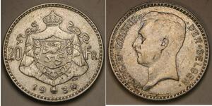 20 Франк Бельгія Срібло Альберт I (король Бельгії)(1875 - 1934)