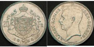 20 Франк Бельгія Срібло Альберт I (король Бельгії)(1875 - 1934)