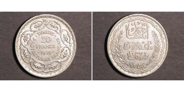 20 Франк Туніс Срібло Ahmad II of Tunis
