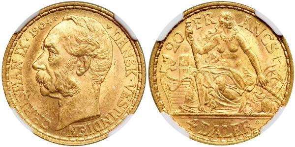 20 Франк / 4 Daler Дания Золото Кристиан IX король Дании (1818-1906)