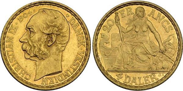 20 Франк / 4 Daler Данія Золото Крістіан IX король Данії (1818-1906)