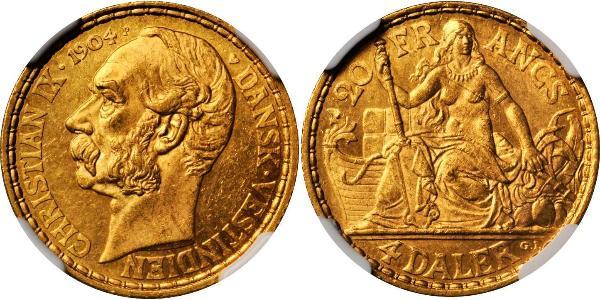 20 Франк / 4 Daler Данія Золото Крістіан IX король Данії (1818-1906)