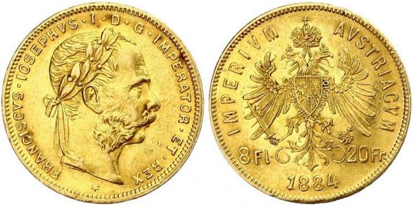 20 Франк / 8 Флорін Австро-Угорщина (1867-1918) Золото Франц Иосиф I (1830 - 1916)