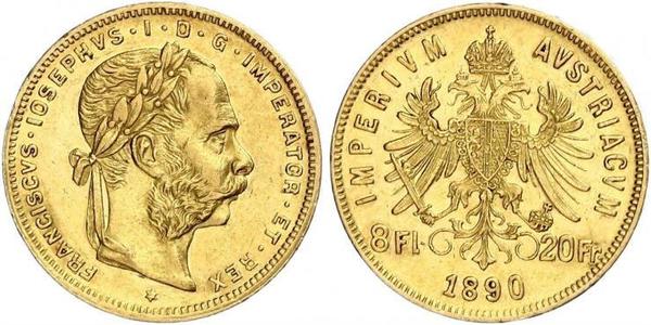 20 Франк / 8 Флорін Австро-Угорщина (1867-1918) Золото Франц Иосиф I (1830 - 1916)