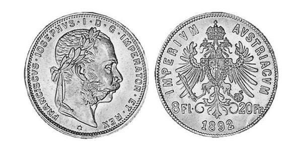20 Франк / 8 Флорін Австро-Угорщина (1867-1918) Золото Франц Иосиф I (1830 - 1916)