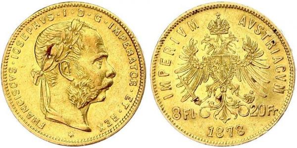 20 Франк / 8 Флорін Австро-Угорщина (1867-1918) Золото Франц Иосиф I (1830 - 1916)