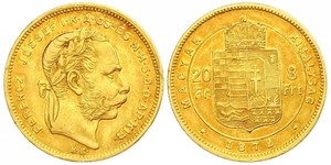 20 Франк / 8 Форинт Австро-Венгрия (1867-1918) Золото Франц Иосиф I (1830 - 1916)