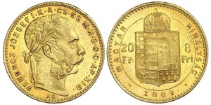 20 Франк / 8 Форинт Австро-Венгрия (1867-1918) Золото Франц Иосиф I (1830 - 1916)