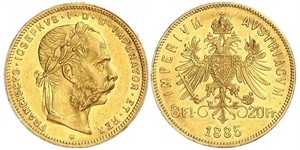 20 Франк / 8 Форинт Австро-Венгрия (1867-1918) Золото Франц Иосиф I (1830 - 1916)