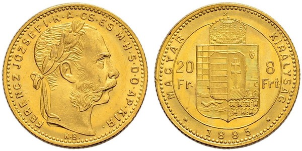 20 Франк / 8 Форинт Австро-Венгрия (1867-1918) Золото Франц Иосиф I (1830 - 1916)